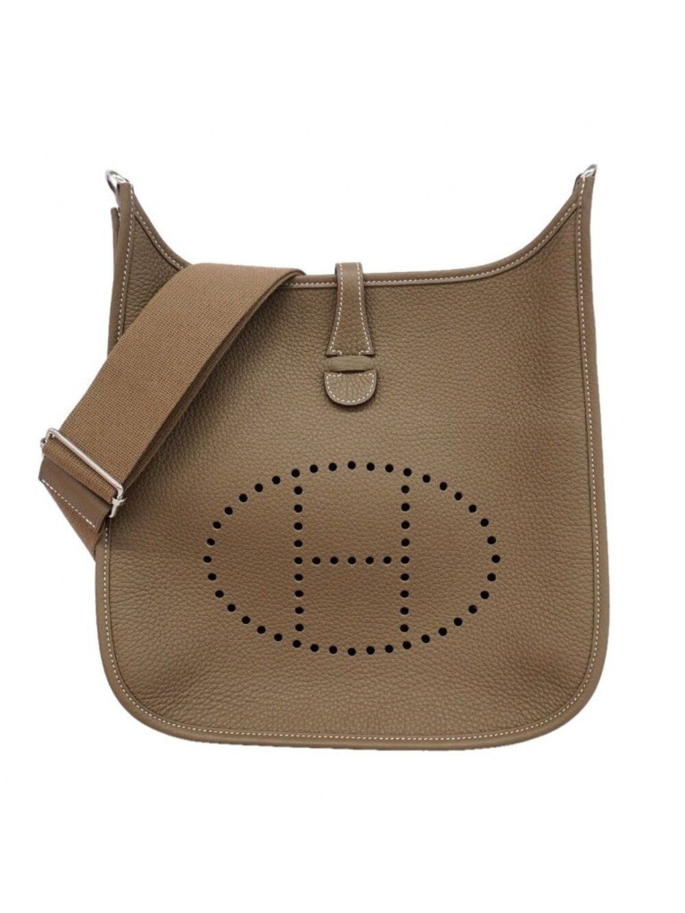 Hermes Shoulder Bag Taurillon Clemence Etoupe Silver